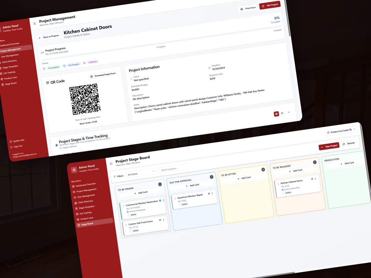 Custom task tracking web application dashboard for local millwork company - Project management system with workflow automation built by Sleepy Cow Media in Dubuque, Iowa
