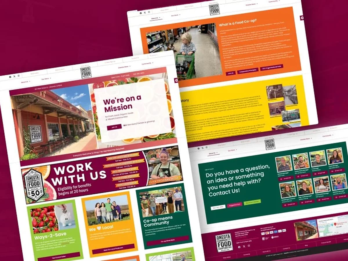 Oneota Community Food Co-op website design - Custom e-commerce and membership website for food cooperative in Decorah, Iowa built by Sleepy Cow Media