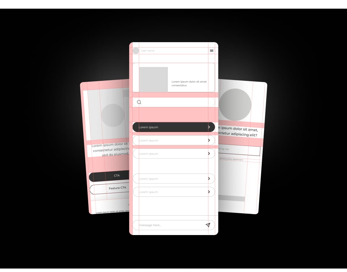 Mobile app design wireframe and prototyping - User experience design process showing app interface planning by Sleepy Cow Media in Dubuque, Iowa