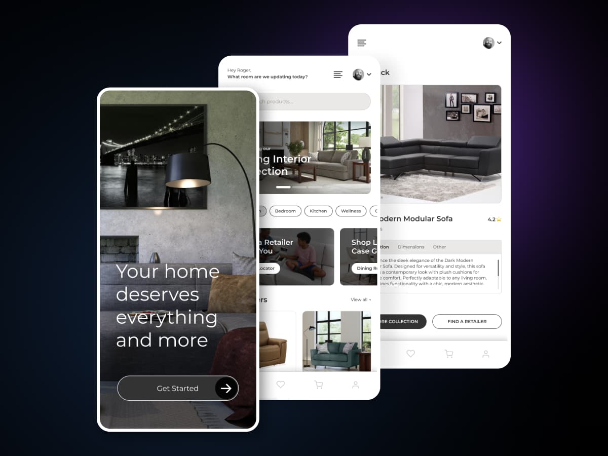 E-commerce mobile app product design - Online shopping app interface with product catalog, cart and checkout by Sleepy Cow Media in Dubuque, Iowa