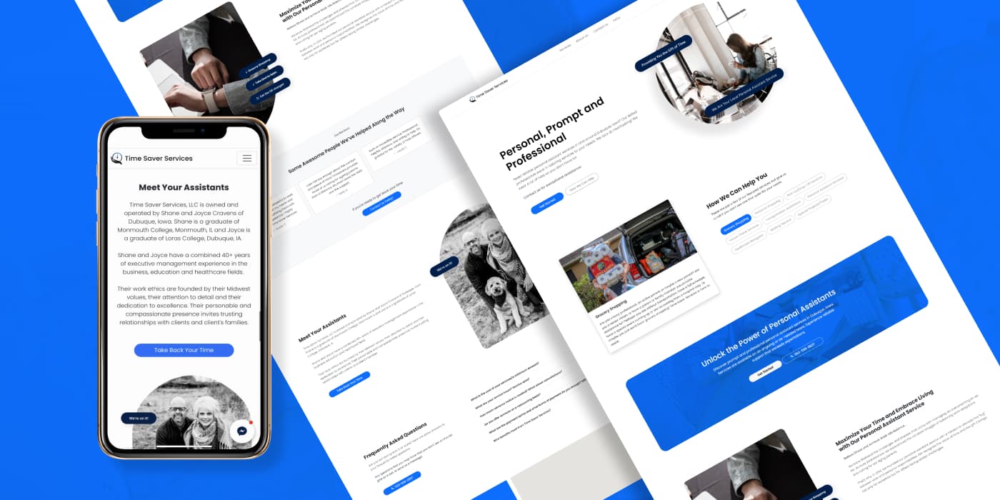 Personal assistant service website design for Dubuque, Iowa - Custom concierge and time-saving services website with online booking and service information by Sleepy Cow Media